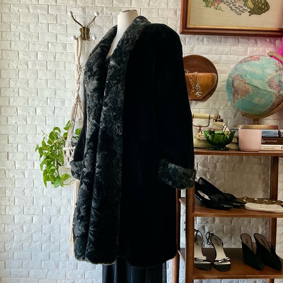 Jordache Jackets & Blazers - Vintage 1980s Faux Fur JORDACHE Coat Faux Mink Patterned Trim Satin Lined Coat